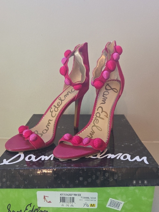 Sam Edelman Shoes - Sam Edelman Deep Pink Pom-Trim Stiletto Sandals
